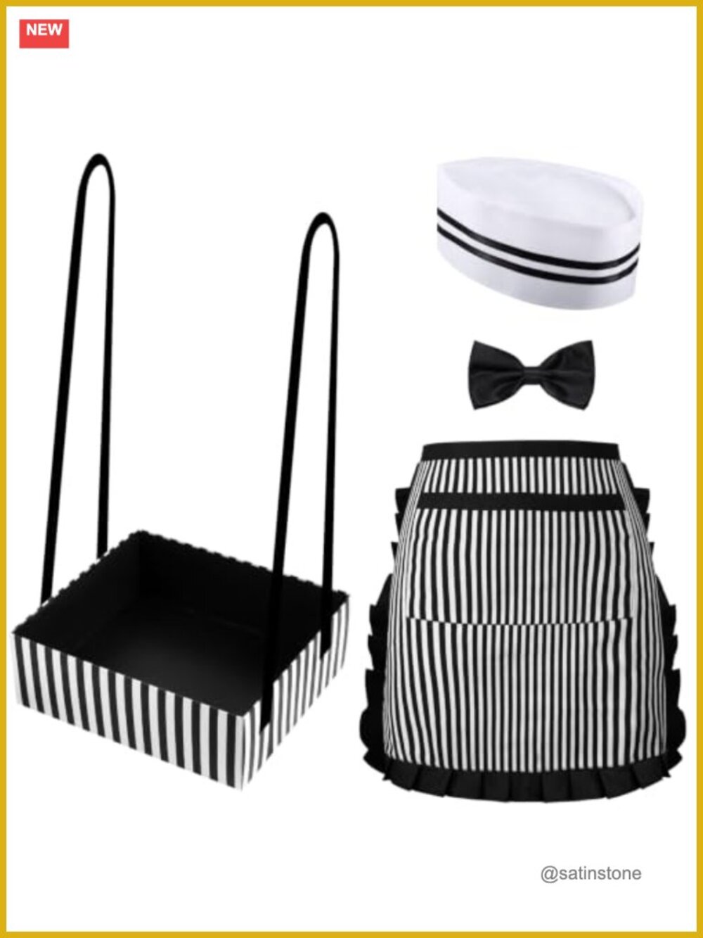 Waitress Costume Set Soda Jerk Hat Apron Bow Tie Snack Tray 1950s Retro